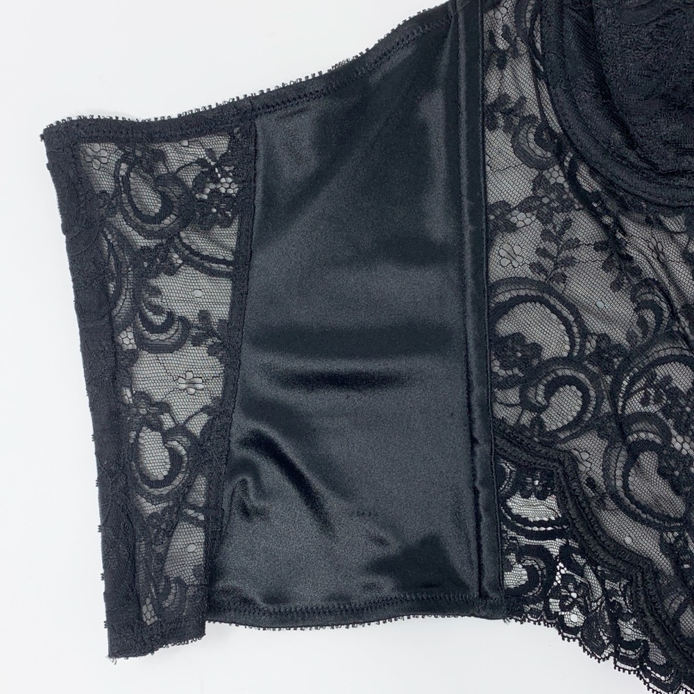 Christian Dior Vintage Lace Bustier Corset (Sz 34B) Center-Logo Floral Sheer Top - Picture 6 of 13